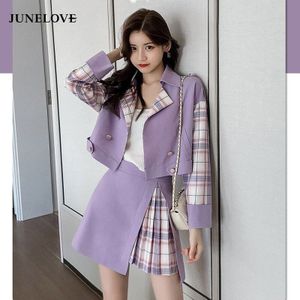 Hstar Dames Casual Sets Zomer Double Breasted Blazers + Plaid Mini Rok 2 Stuk Sets Streetwear Suits