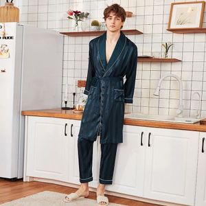 Mannen kimono badjassen set lente en zomer lange mouwen lange broek gestreepte grote maat thuis pak kamerjas voor mannen pyjama