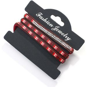 Amorcome Multilayer Splicing Strepen Lederen Armbanden Voor Vrouwen Strass Lange Wrap Armbanden & Bangles Sieraden Bijoux
