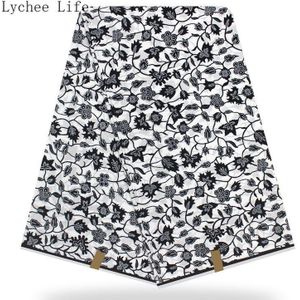 Lychee Leven Ankara Afrikaanse Leaf Prints Stof Zwart Wit Kleur Patchwork Naaien Wax Stof Voor Vrouwen Satijnen Jurk Maken
