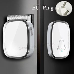 Witte EU/US Plug-in Waterdichte Draadloze Deurbel Smart 36 Chime LED Knipperlicht Elektrische Deurbel 1 knop + 2 Ontvangers