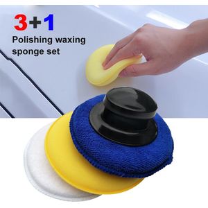3 + 1 Hoge-Dichtheid Polijsten Waxen Spons Set Microfiber Anti-Kras Car Care Cleaning Polijsten Spons Met handvat Waxen Pad