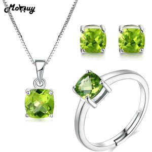 Mobuy Bohemen Stijl Natuurlijke Edelsteen Green Peridot 3 Stuks Sieraden Sets 100% 925 Sterling Zilver Voor Meisjes Fijne Sieraden V018ENR