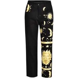 Duuti Vintage Hoge Taille Rechte Jeans Broek Voor Vrouwen Zon Moon & Stars Print Streetwear Losse Vrouwelijke Denim Dames jeans