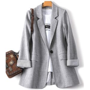 Lente Herfst Mode Business Plaid Suits Vrouwen Werk Office Casual Blazer Dames Lange Mouw Grijs Jassen Slanke Jas