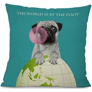 Miracille Pug Hond Patroon Slaapkamer Kussens Katoen Linnen Goedkope Auto Terug Taille Gooien Kussens Vierkante 45X45Cm Thuis leveranciers Geen Core