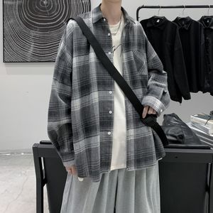 Plaid Shirt Harajuku Streetwear Oversized Koreaanse Stijl Kleding Katoen Lange Mouw Shirts Mannen