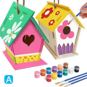 Outdoor Birdhouse Kit Diy Vogels Huis Kit Met Verf En Pen Voor Kids Kinderen Knuffel-Aanbiedingen