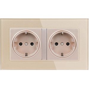Esooli 16A Dubbele EU Standaard Stopcontact Crystal Glass Panel Stopcontact Geaard Met Kind Beschermende Deur Grijs Zwart