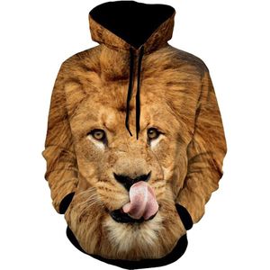 CHAMSGEND Herenmode 3D Lion Print Lange Mouwen Hoodie Trui Losse Ongedwongen Warme Pocket Sweater Training Sport Top