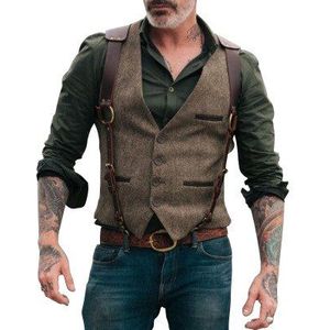 Mannen Pak Vest Voor Bruiloft Party Bruidsjonkers Toevallige Enkele Breasted Pak Vesten Vintage Slim Fit Gentleman Business Vest