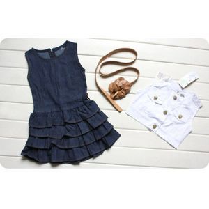 Lente zomer baby meisjes kleding mouwloze denim dress + jas + riem 3 stks/set meisje kostuum zuigeling meisje kleding kids trainingspak a152