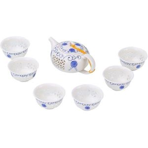 Blauw Witte Keramische Theepot Set (7 Stuks) Thee Cup Porselein Chinese Kungfu Thee Set Drinkware