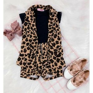 Kids Baby Meisje Kleding Leopard 3Pcs Zomer Outfits Zwart Tops Vesten Shorts Kind Meisje Sets Kleren 1-6Y