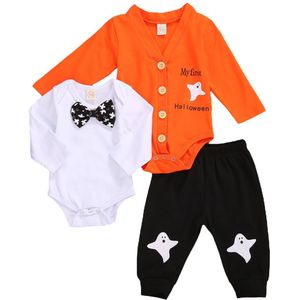 Pasgeboren Baby Jongens Halloween Kleding Romper Pompoen Ghost Broek Zuigeling Gentleman Pak Thanksgiving Dag 3Pcs Outfits