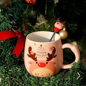 350Ml Kerst Elanden Mokken Keramische Mok Koffie Met Deksel Lepel Melk Cups Creatieve Paar Water Cup Kinderen Jaar xmas Thuis