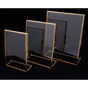 Eenvoudige Antieke Messing Goud Rechthoek Transparant Glas Foto Fotolijst Voor Thuis Bruiloft Decoratie