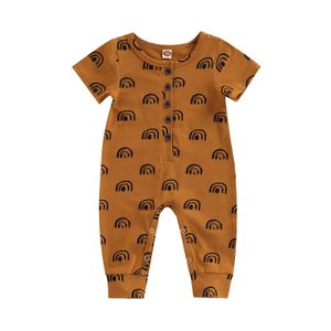 Baby Baby Meisjes Jongens Jumpsuit Rainbow Print Hals Knop Ronde Hals Korte Mouw Ademende Romper