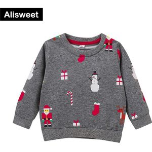 Winter Baby Boy Sweater Grijs Babyborn Kleding Peuter Kerstman Print Lange Mouwen Ronde Hals Kleding