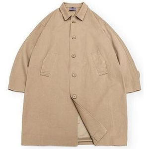 Heren Trenchcoat Lente Herfst Japan Retro Mid-Lengte Solid Windbreaker Mannen Vrouwen Revers Jas Casual Paar cargo Lange Jas
