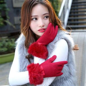 Winter Warm Pols Touch Screen Handschoenen Vrouwen Dames Zachte Wol Faux Fur Volledige Vinger Handschoenen Wanten Voor Touchscreen