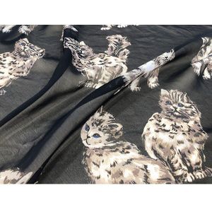 100X145Cm Zwart-witte Kat Print Polyester Dunne Chiffon Stof Voor Vrouw Zomer Jurk Lange Strand Jurk blouse Diy Naaien