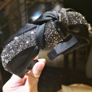 Luxe Mode Strass Haarband Vrouwen Solid Wide Kant Hoofdband Midden Knot Tulband Meisjes Haar Accessoires Hoofddeksels
