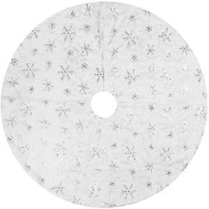 Wit Pluche Kerstboom Rok Met Zilveren Pailletten Sneeuwvlok Xmas Party Decor R9JC