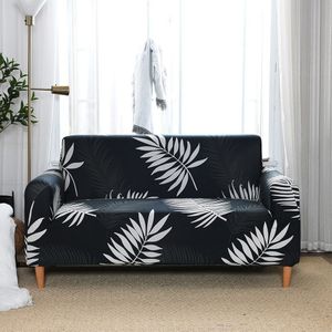 Sofa Cover Waterdichte Elastische 1 2 3 4 Seater Chaise Lounge Woonkamer L Vorm Hoek Armleuningen Sectionele Banken Zwart bladeren