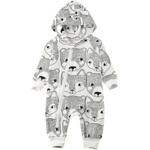0-24M Pasgeboren Baby Meisje Jongen Rompertjes Leuke Animal Print Lange Mouwen Gedrukt Kleding Hoodie Romper Jumpsuit Outfits
