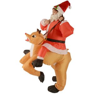 Kerstman Riding Fawn Opblaasbare Kostuums Rit-Op Animal Fancy Speelgoed Kerst Halloween Party Piggyback Cosplay Kleding Unisex