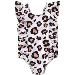 Kids Rompertje Suits Summer Girl Ruffle Print Bikini Swimwear Badpak Beach Beach Wear Mouwloze Print Ruches