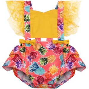 Citgeett Zomer 0-18M Mooie Baby Meisjes Bodysuits Hoofdband 2 Stuks Ananas Bloemenprint Kanten Ruches Mouw Jumpsuits kleding