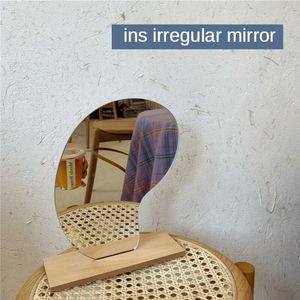 Koreaanse Stijl Make-Up Spiegel Ins Onregelmatige Acryl Decoratieve Spiegel Houten Base Cosmetische De Maquillaje Beauty Tools