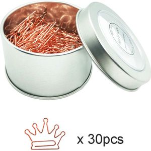 30 Pcs Rose Gold Paperclips Creatieve Kroon Vorm Bladwijzers Clip Leuke In Blik Paperclip Dispenser Houder Ronde Blikken box Set