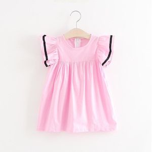 Baby Meisjes Jurk Zomer Wit Roze Strand Jurk Ruche Vliegen Mouw Jurken Voor Kids Leuke Koreaanse Peuter Tieners Kinderen Kleding