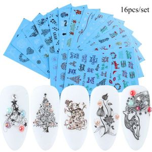 16Pcs Nail Stickers Set Kerst Patroon Water Transfer Decals Sliders Manicure Nail Art Decoraties LASTZ1066-1081