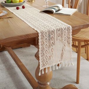Macrame - Tafelloper - Beige - Rechthoekige Kant Hollow Mesh