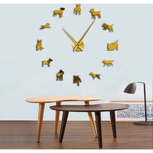 Bull Terrier Hond Ras Pug Diy Wandklok Moderne Horloges Dier Huisdier Decoratieve Grote Grote Klok Muursticker Horloge