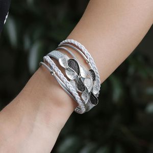 Allyes Enamel Metal Waterdrop Magatama Charm Lederen Armbanden Voor Vrouwen Bohemian Multilayer Gevlochten Armband Unisex Sieraden