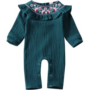 Pasgeboren Kind Baby Meisje Jongens Romper Kleding Bloem Borduren Print Lange Mouwen Ruffle Romper Jumpsuit Outfit