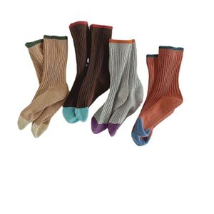 Herfst Baby Jongens En Meisjes Retro Mode Sokken 2022 Kids Gekamd Katoen Alle-Wedstrijd Sokken 4 Pairs
