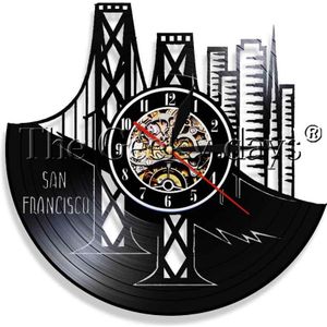 1 Stuk San Francisco Vinyl Record Wandklok California Skyline Led Licht Bay Gebied Golden Gate Bridge Wall Art