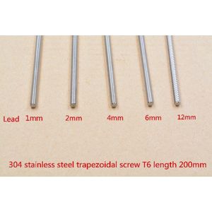 304 rvs T6 schroef lengte 200mm lood 1mm 2mm 4mm 6mm 12mm trapeziumvormige spindel schroef 1 pcs