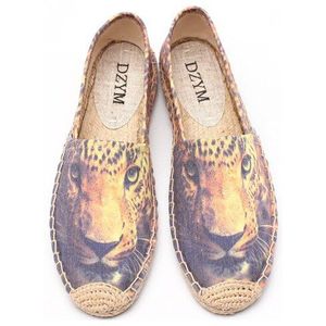 Vrouwen canvas slip-op platte espadrilles slippers, met tijger patroon print aan de voorzijde