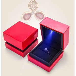 Vierkante Klassieke Ring Box Led Verlichte Sieraden Opslag Container Case Beste Cadeau Voor Kerst