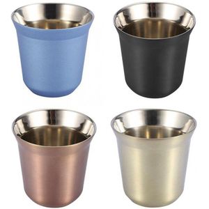 Zilver/Zwart/Titanium 85Ml Herbruikbare Rvs Double Wall Koffie Beker Bier Mok Thee Kopjes Home Keuken drinkware Koffiekopje