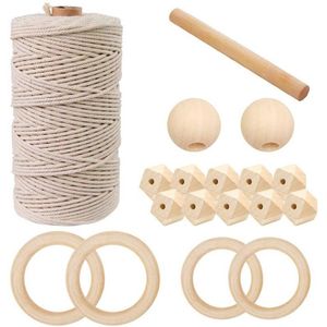 Natuurlijke Macrame Koord Katoenen Touw M Met Houten Ring Houten Stok Voor Diy Bijtring Macrame Kit Muur Opknoping Plant Hanger