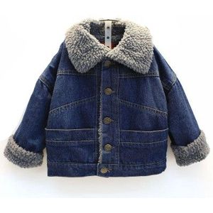 Herfst en winter kinderen plus fluwelen denim jasje single-breasted jongens en meisjes warm jas