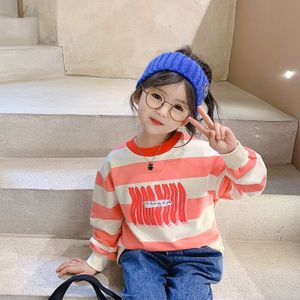 2022 Lente Meisjes Gestreepte Mode Sweatshirts 2 Kleuren Losse Casual Katoenen Tops